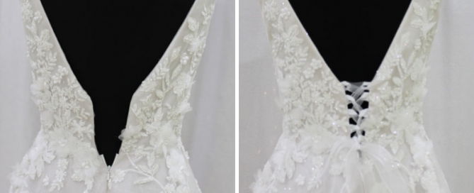 Add a lace-up back to a wedding dress