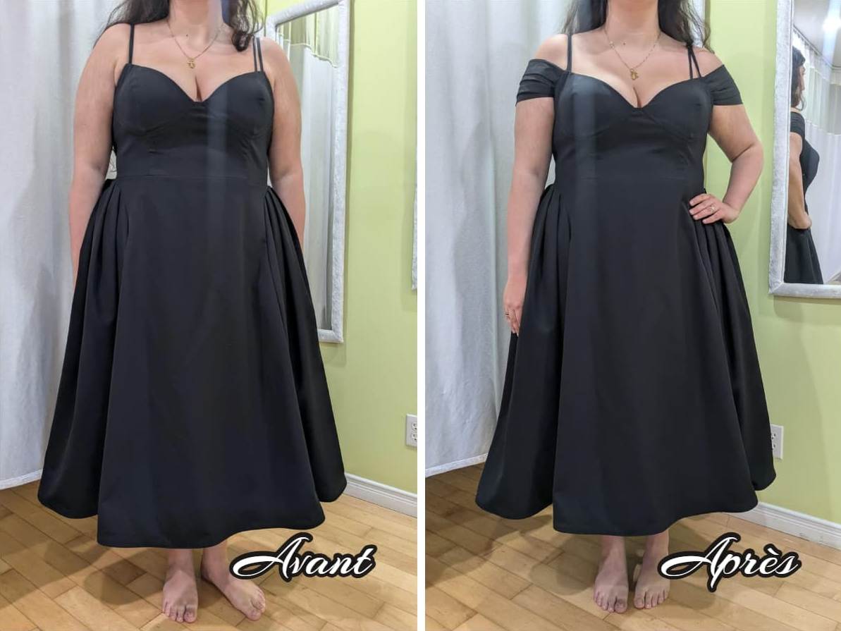 Manche Bardot - modifier une robe Laval, Montreal